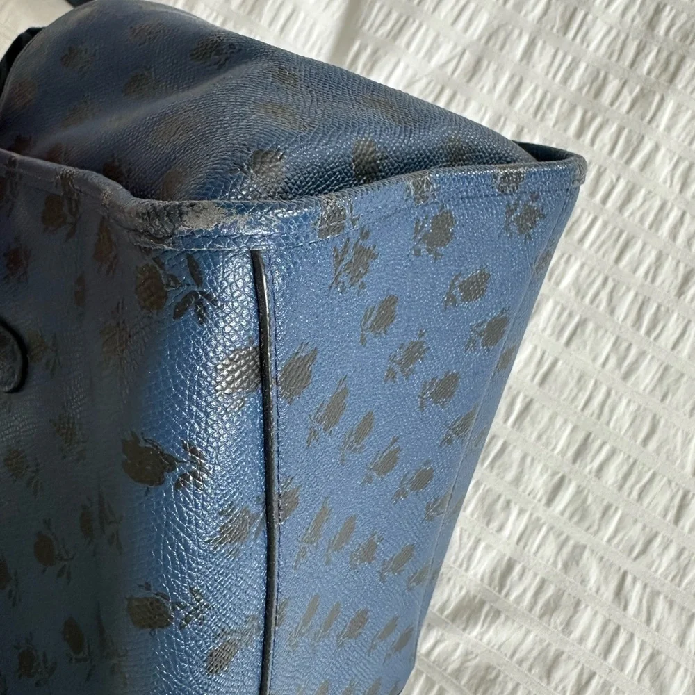 Coach Blue Satchel with Black Floral Design - Picture 6 of 9